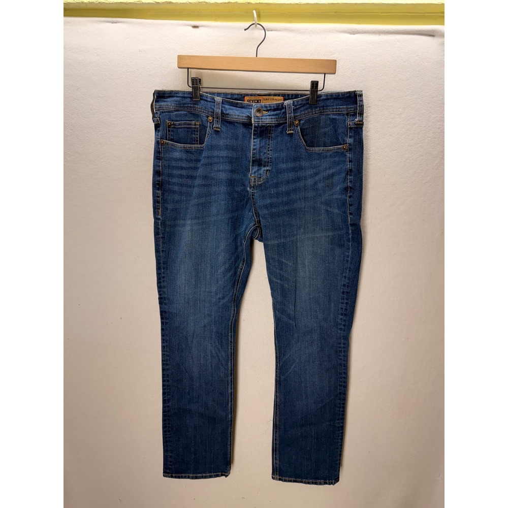 Seven7 Slim Straight Jeans Mens 36x32 Blue Stretch Denim Pants 3550